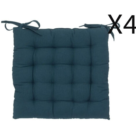 Lot de 4 coussins de chaise, galette de siège en coton coloris bleu foncé - Longueur 38 x Profondeur 38 x Hauteur 4.5 cm -PEGANE-
