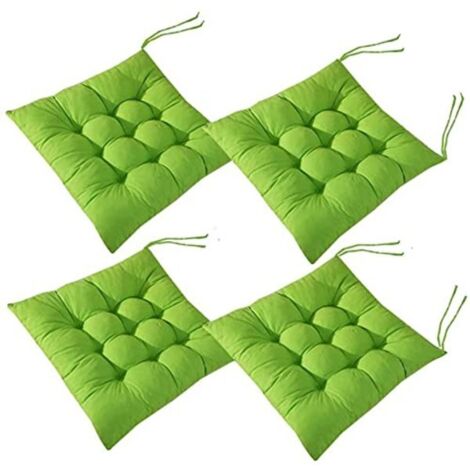 Lot de 4 coussins de chaise moelleux avec rubans, pour salle à manger, jardin, terrasse, cuisine (40 x 40 cm) Vert