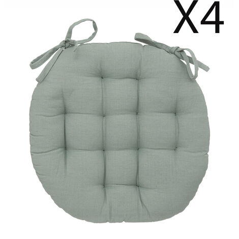 Lot de 4 coussins de chaise rond, coussins d'assise en coton coloris vert céladon - Diamètre 38 x Hauteur 5 cm -PEGANE-
