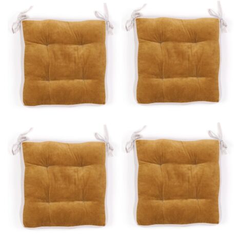 Lot de 4 coussins de chaises en coton matelassé - Bronze/Blanc - 38 x 38 x H 6 cm - Livraison gratuite