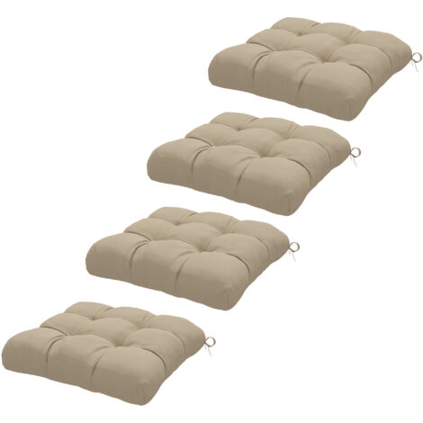 Lot de 4 coussins de jardin capitonnés, rembourrage 10 cm avec attaches, 48 x 48 cm, kaki