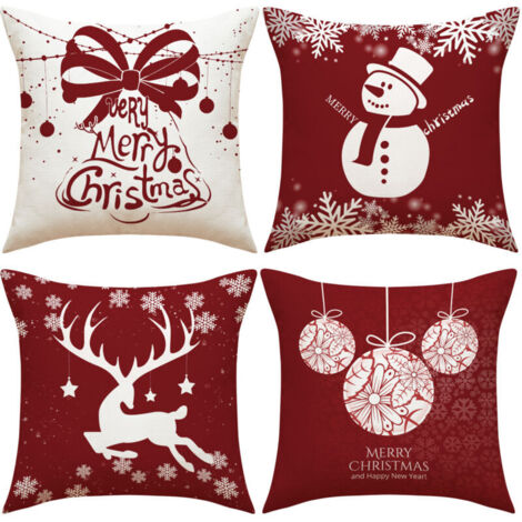 Lot de 4 coussins de Noël, coussins de canapé cerf, housses de coussin de Noël, couvre-oreillers joyeux Noël pour canapé, voiture, bureau, lit, maison, salon.
