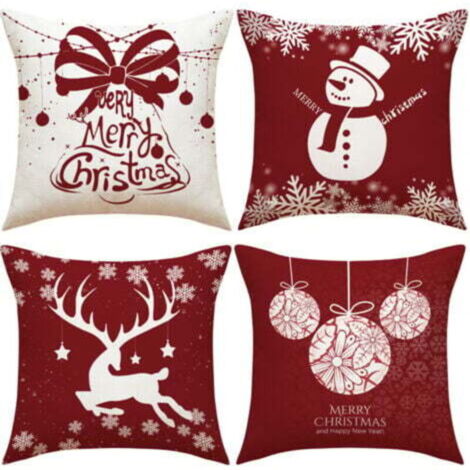 Lot de 4 coussins de Noël, coussins de canapé cerf, housses de coussin de Noël, couvre-oreillers joyeux Noël pour canapé, voiture, bureau, lit, maison, salon.