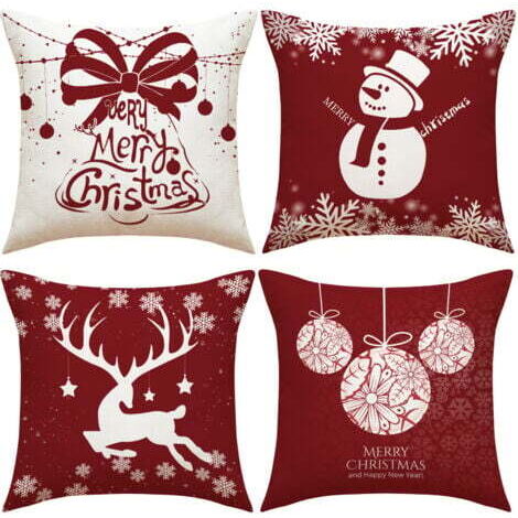 Lot de 4 coussins de Noël, coussins de canapé cerf, housses de coussin de Noël, couvre-oreillers joyeux Noël pour canapé, voiture, bureau, lit, maison, salon.