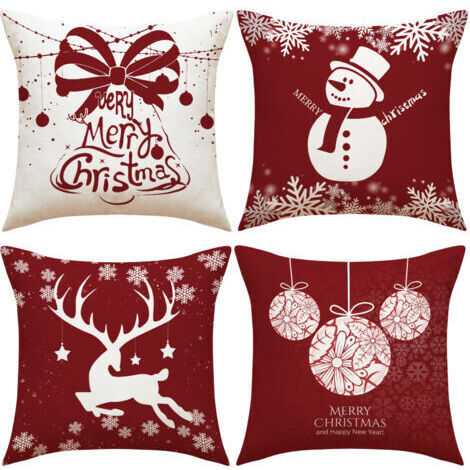Lot de 4 coussins de Noël, coussins de canapé cerf, housses de coussin de Noël, couvre-oreillers joyeux Noël pour canapé, voiture, bureau, lit, maison, salon.