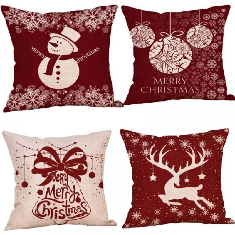 Lot de 4 coussins de Noël, coussins de canapé motif cerf, housses de coussin de Noël, taies d'oreiller de Noël pour canapé, voiture, bureau, lit,