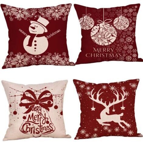 Lot de 4 coussins de Nol, coussins de canapé cerf, housses de coussin de Nol, couvre-oreillers joyeux Nol pour canapé, voiture, bureau, lit, maison, salon.