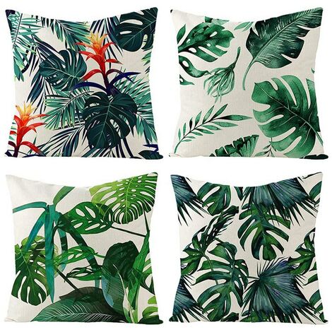 Lot de 4 Coussins D'ExtéRieur pour Meubles de Jardin Coussins de Jardin Lin Vert Housses de Coussin 18X18 pouces Canapé Oreillers Couverture