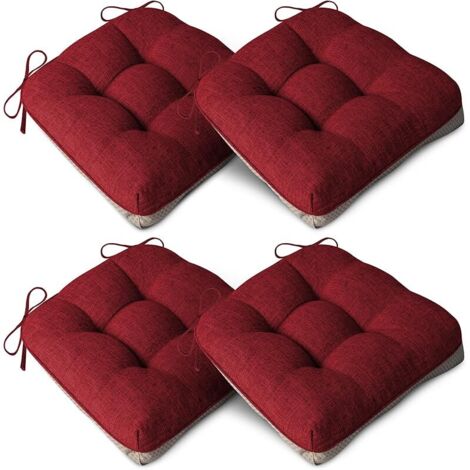 Lot de 4 coussins extra épais pour chaises de salle à manger, antidérapants, coussins doux pour chaises de cuisine, avec attaches, 40 x 40 x 10 cm, rouge
