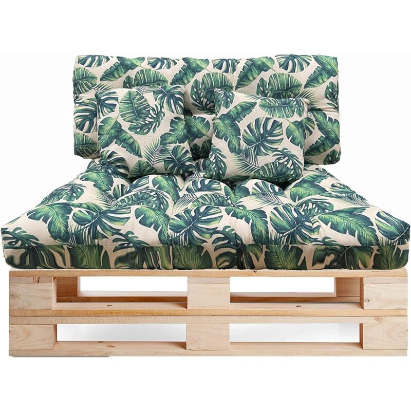Lot de 4 coussins pour canapé Palette intérieur/extérieur - Assise 120 x 80 x 10 cm + Dossier 120 x 50 x 10 cm + 2 coussins carrés - Coussin de