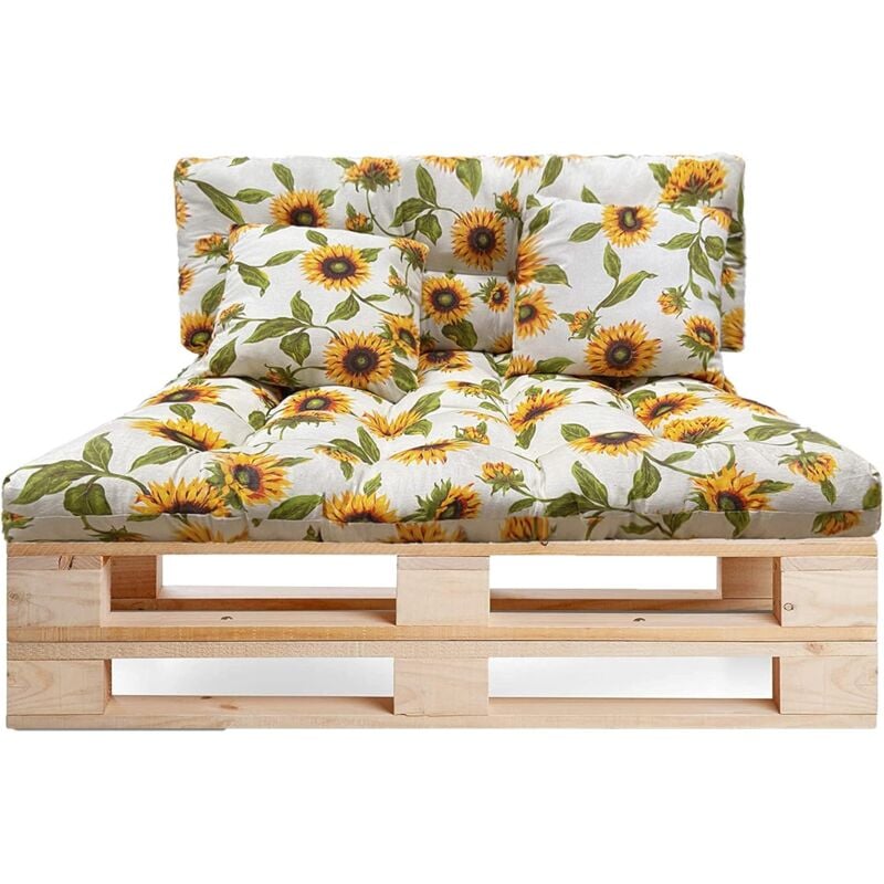 Lot de 4 coussins pour canapé Palette intérieur/extérieur - Assise 120 x 80 x 10 cm + Dossier 120 x 50 x 10 cm + 2 coussins carrés - Coussin de