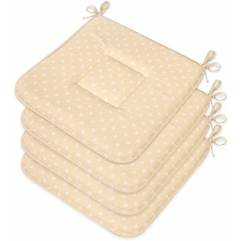 Emmevi Mv S.p.a. - Lot De 4 Coussins Pour Chaise Cuisine Coton Doux Lavables Universelles Matelassé Coeurs - Jaune