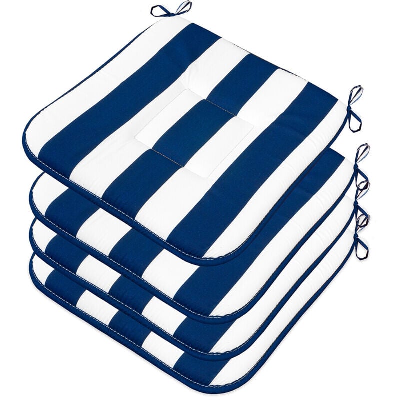 Emmevi Mv S.p.a. - Lot De 4 Coussins Pour Chaise Cuisine Coton Doux Lavables Universelles Matelassé Rayures - Bleu