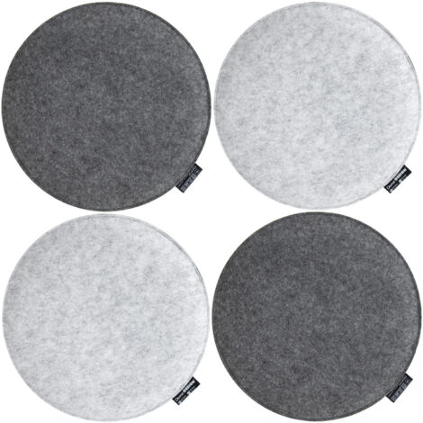 Lot de 4 coussins ronds en feutre Ø 35cm – Épaisseur 3cm – Rembourrage polyester – Réversibles gris clair/dark