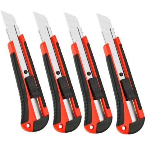 Lot de 4 couteaux utilitaires robustes rétractables avec lames cassables de 18 mm de qualité industrielle pour le bureau, la maison, les loisirs créatifs, les loisirs