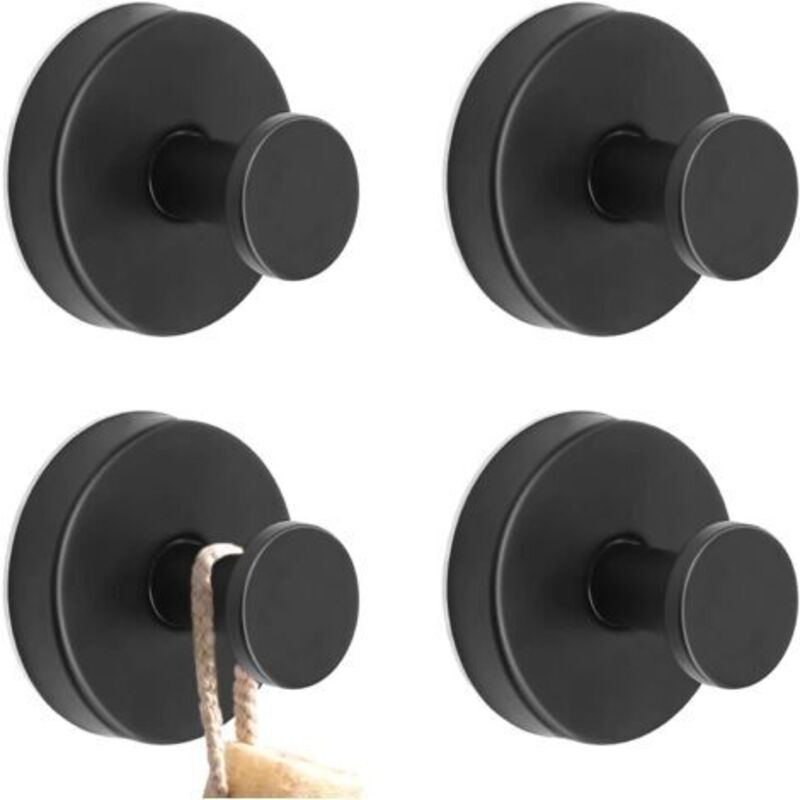 Beijiyi - Lot de 4 crochets à ventouse noirs - Sans perçage - Crochets à ventouse - Crochets muraux extra solides - Pour salle de bain, cuisine,