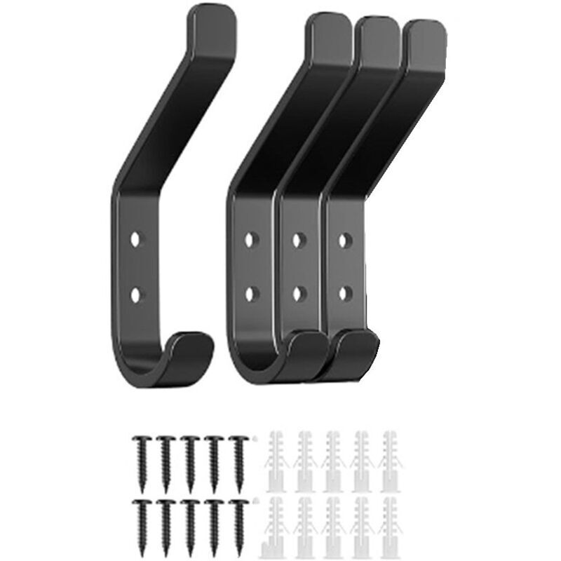 Lot de 4 crochets à visser pour panneaux acoustiques, pour chambre, salon, salle de bain, armoire, vestes, chapeaux, métal, noir, 10 cm
