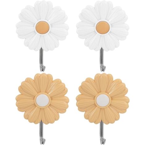 Lot De 4 Crochets AdhéSifs Muraux DéCoratifs Petite Marguerite Pour Chambre D'Enfant Porte Manteau Sans PerçAge AdhéSif Fort Pour Serviettes CléS VêTements