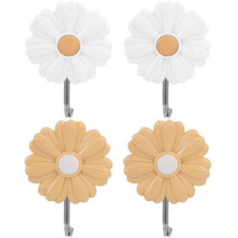 Lot De 4 Crochets AdhéSifs Muraux DéCoratifs Petite Marguerite Pour Chambre D'Enfant Porte Manteau Sans PerçAge AdhéSif Fort Pour Serviettes CléS VêTements