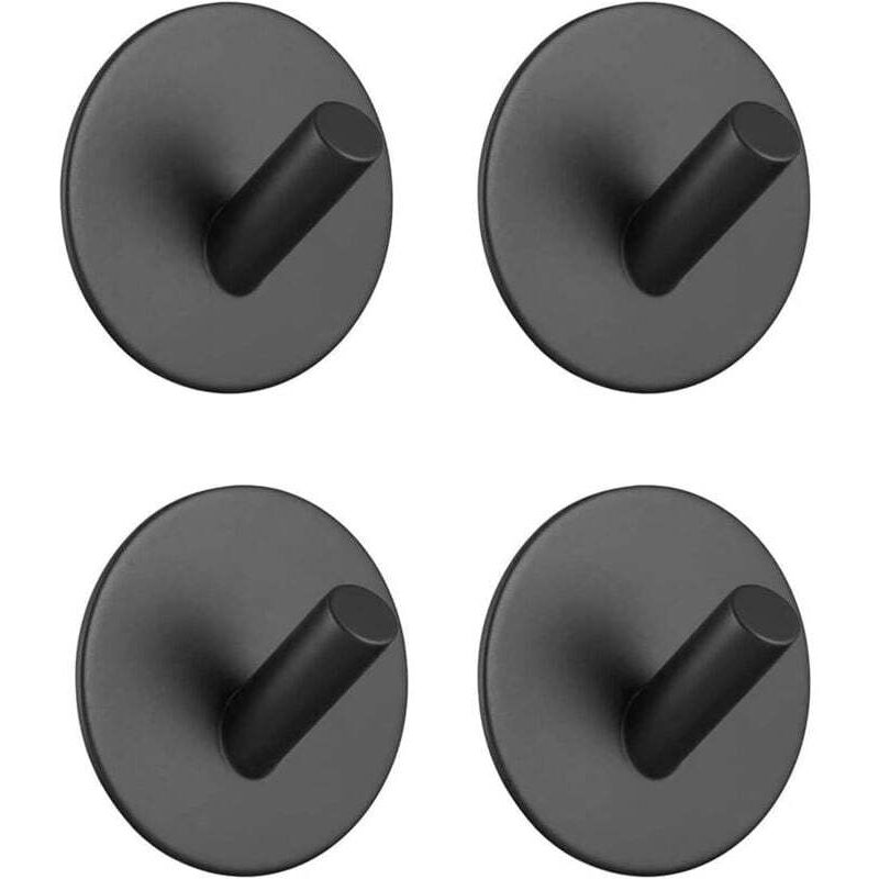 Lot de 4 crochets adhésifs noirs en acier inoxydable pour serviettes de bain, cuisine, toilettes, placards