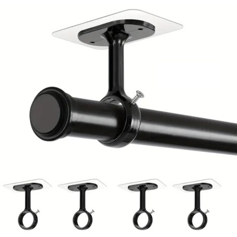 Lot de 4 crochets adhésifs pour tringle à rideau plafond – fixation sans vis, support noir solide, installation facile sur mur ou plafond, idéal salon, cuisine, salle de bain