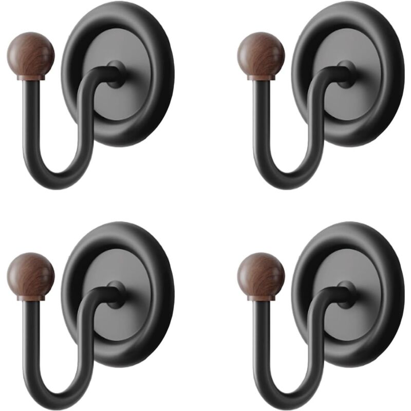 Lot de 4 Crochets Adhésifs Sans Percer – Ronds avec Veines de Bois, Multifonction pour Serviettes & Robes de Bain, Supports à Murs pour Salle de