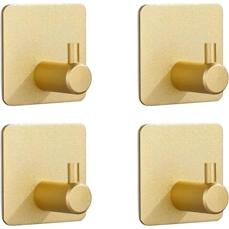 Lot de 4 Crochets Auto-Adhésifs Solides pour Manteaux, Porte, Salle de Bain, Mur, Cuisine - (Doré)