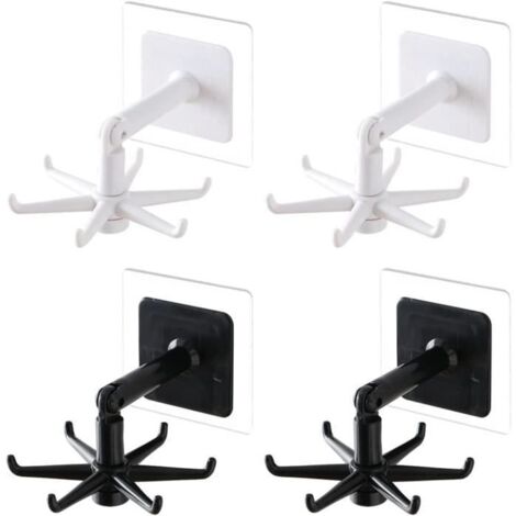 Lot de 4 crochets de cuisine rotatifs à 360 °, crochets pliables, Crochet porte-serviettes avec 6 griffes pour ustensiles de