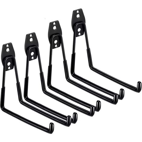 Lot de 4 crochets de garage robustes pour accrocher des outils, crochets de rangement pour garage, crochets muraux utilitaires pour organiser les outils de garage et de jardin (noir)