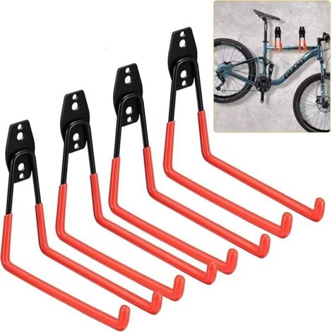 Lot de 4 crochets de garage robustes pour accrocher des outils, crochets de rangement pour garage, crochets muraux utilitaires pour organiser les outils de garage et de jardin (Orange)
