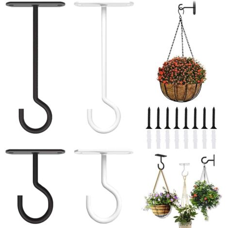 Lot de 4 crochets de plafond pour suspendre des plantes, support mural carré en métal pour plantes, lanternes en fer, crochets muraux à visser avec vis pour mangeoires à oiseaux, lanternes