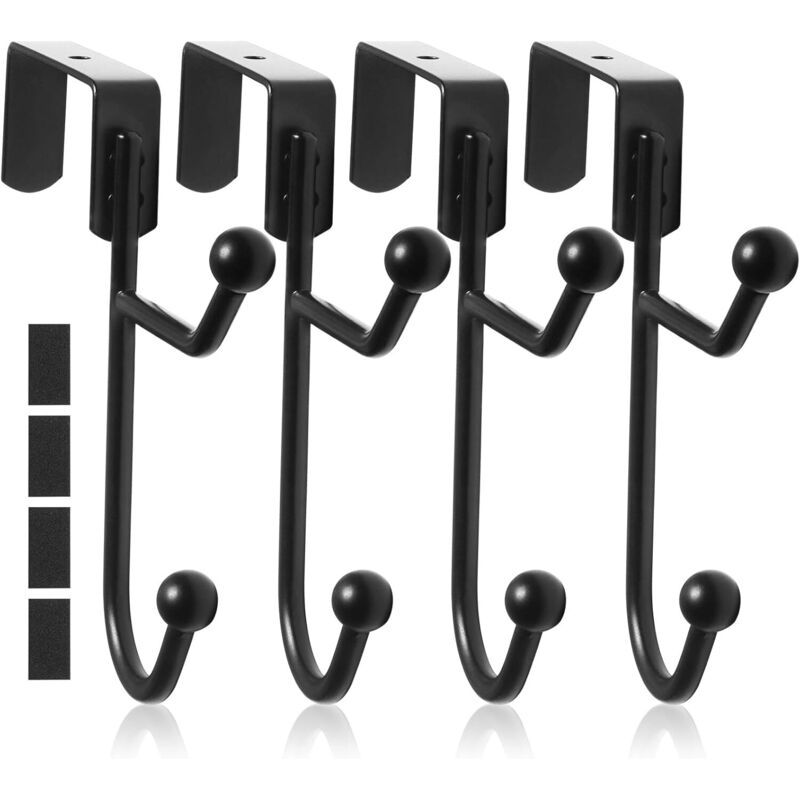 Lot de 4 Crochets de Porte à Suspendre, Noirs, Sans Perçage, Pratiques pour Manteaux, Serviettes, et Plus