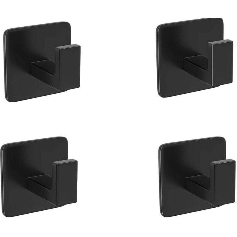 Lot de 4 crochets de porte carrés noirs en métal pour peignoir, crochets muraux en acier inoxydable SUS 304 pour serviette de salle de bain (noir mat)