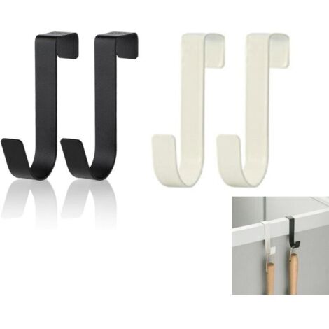 Lot de 4 crochets de porte universels en acier inoxydable étanches - Pour salle de bain - Porte en verre sans cadre - 7 cm - Noir et blanc