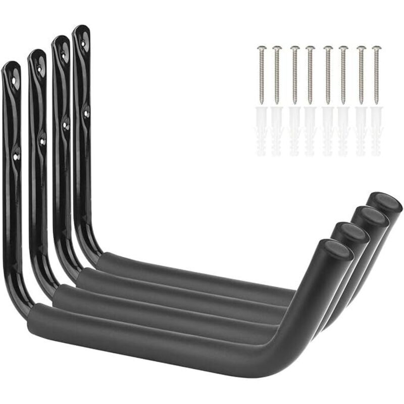 Lot de 4 crochets de rangement robustes pour kayak, bras de 38 cm, support mural pour garage, planche de surf, échelle, capacité maximale de 25 kg