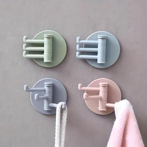 Lot de 4 crochets de suspension muraux pivotants multifonctionnels, crochets en plastique faciles à installer pour l'organisation de la maison, plusieurs couleurs