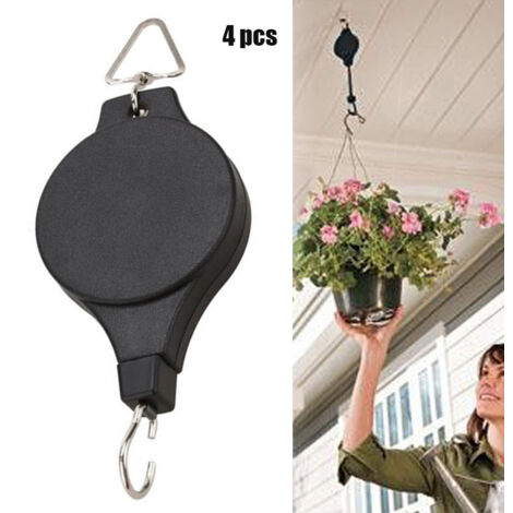 Lot de 4 crochets de suspension rétractables, robustes et réglables, pour plantes en pot.