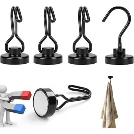 Lot de 4 crochets magnétiques pivotants extra puissants en néodyme avec rotation à 180° pour cuisine, garage et bureau -