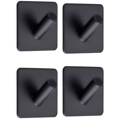 Lot de 4 crochets muraux 3M, crochets porte-serviettes en acier inoxydable, adaptés aux salles de bains, cuisines, toilettes et placards. Carré noir.
