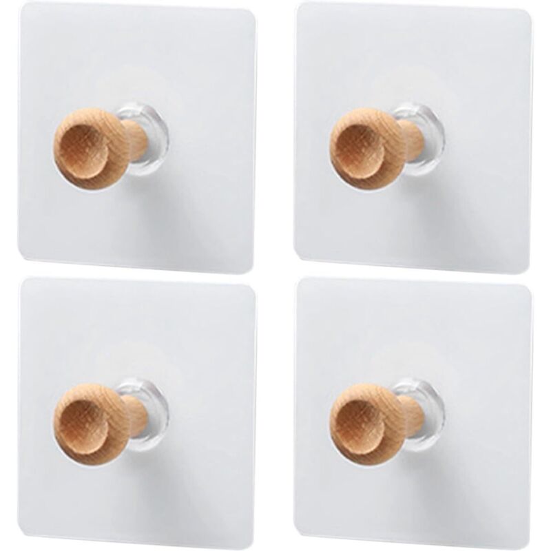 Lot de 4 Crochets Muraux Adhésifs en Bois sans Perçage Crochets Décoratifs