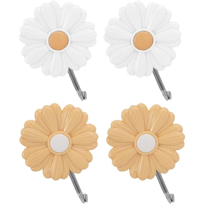 Lot de 4 Crochets Muraux Adhésifs Petits Motifs Marguerite Support Mural