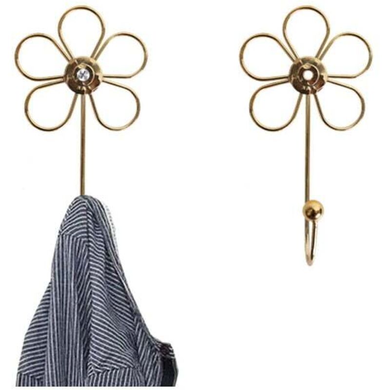 Lot de 4 crochets muraux décoratifs en forme de fleur dorée pour accrocher écharpes, serviettes, clés, sacs, chapeaux