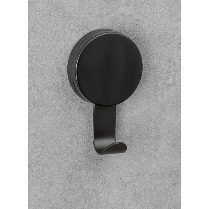 Fixation sans perçage WENKO Crochet Pavia Noir 4 pièces Patère murale noir en métal statique pour salle de bain Crochet adhésif design industriel