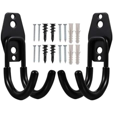 Lot de 4 Crochets Muraux Robustes en Acier Inoxydable Noir avec Vis pour Support Tuyau D’Arrosage Système Antidérapant Compatible Jardin Garage et Abri Rangement -