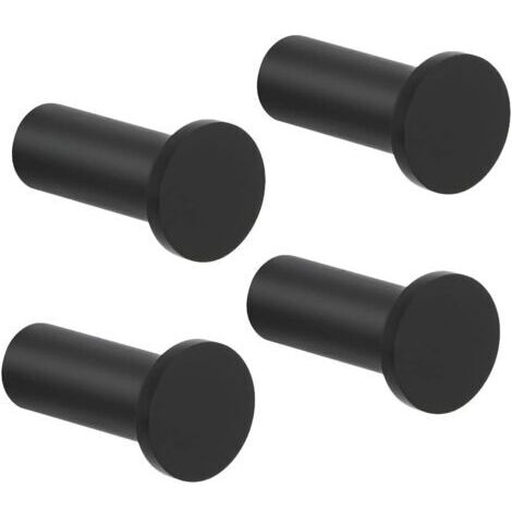 Lot de 4 crochets muraux ronds à visser, porte-serviettes robustes en acier inoxydable pour salle de bain, chambre, cuisine, entrée, 16 x 35 mm, noir