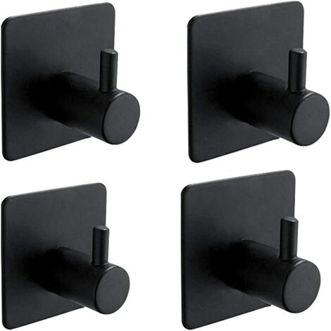Lot de 4 crochets porte-serviettes, en acier inoxydable, avec fixation par bande autocollante, noir