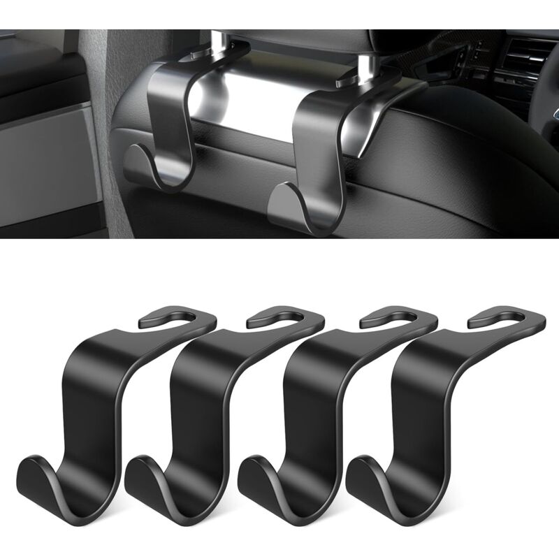 Lot de 4 crochets pour dossier de siège de voiture - Accessoires de voiture pour intérieur - En plastique noir - Convient pour sacs à main, sacs de