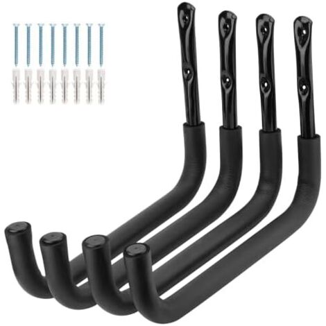Lot de 4 crochets rangement muraux pour garage, 39 cm en acier robuste kayak, échelle, canoë, planche surf, à pagaie Black -