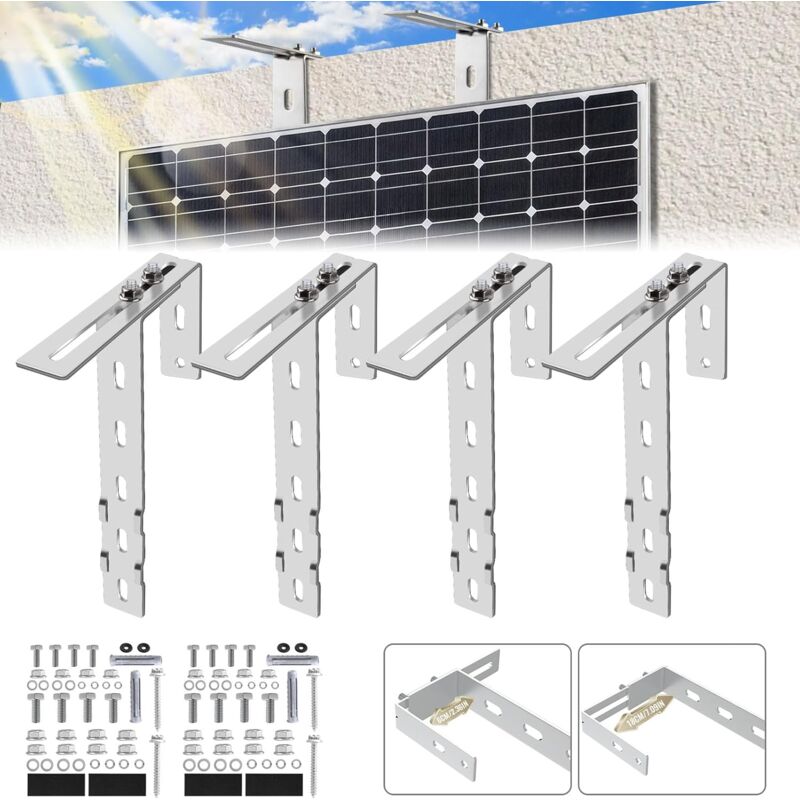 Lot de 4 crochets réglables pour panneau solaire - Pour balcon - Convient pour les balcons ronds et carrés