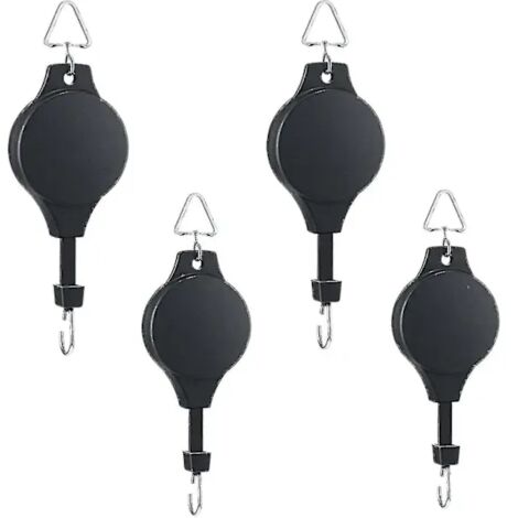 Lot de 4 crochets rétractables pour plantes, enrouleur, suspension réglable pour paniers et pots de jardin.
